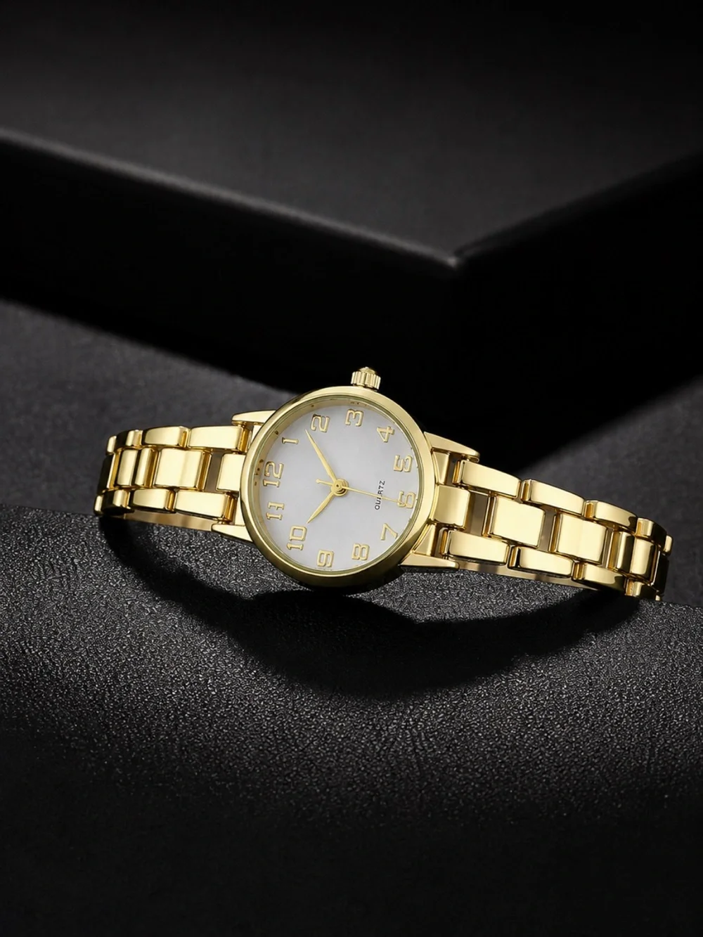 Gold Quartz Watch White Dial Dainty Stainless Steel Bracelet Waterproof Luxury